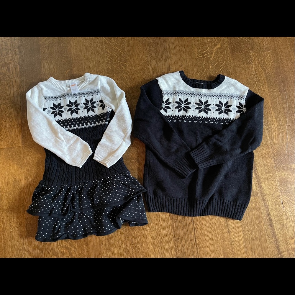 Matching Gymboree sweater dress Sz 5 and boys long sleeve sweater Sz M (7-8)
